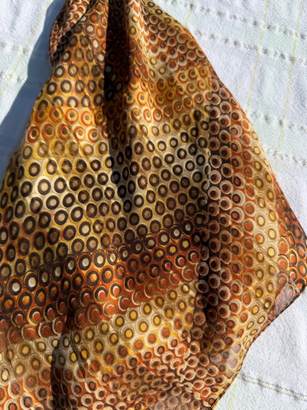 Vintage-Inspired Circle Print Silk Scarf in Warm Tones